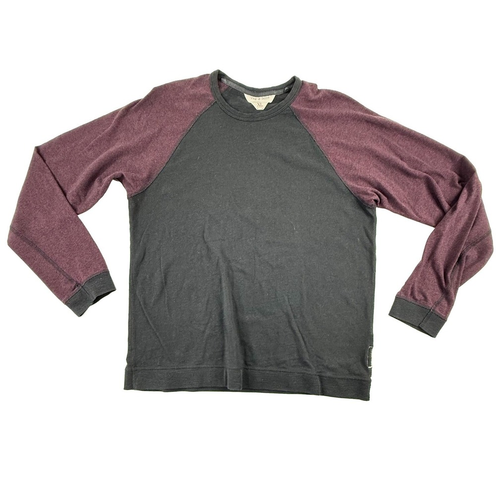 Rag & Bone‎ Raglan Long Sleeve T-Shirt Black Purple Mens XL